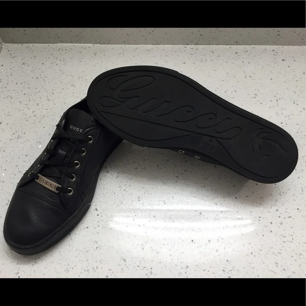 Gucci Low Top Leather Sneaker in Black Size 8.5 G - Picture 7 of 8